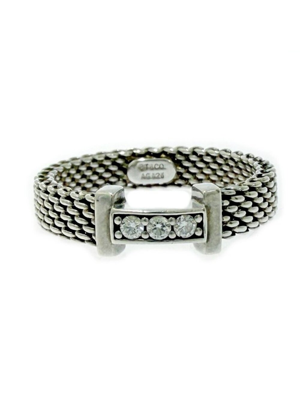Tiffany & Co Silver Diamond Somerset Mesh Ring